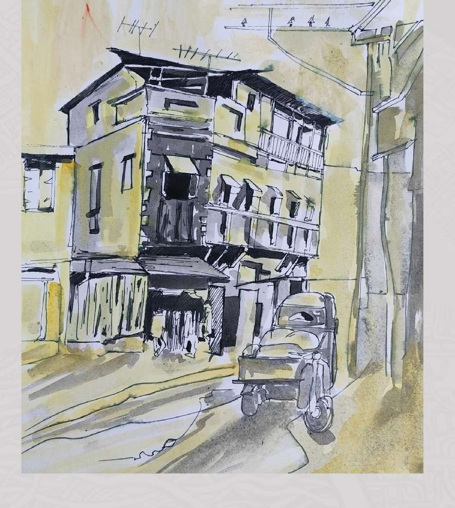 Architecture study — watercolour and ink